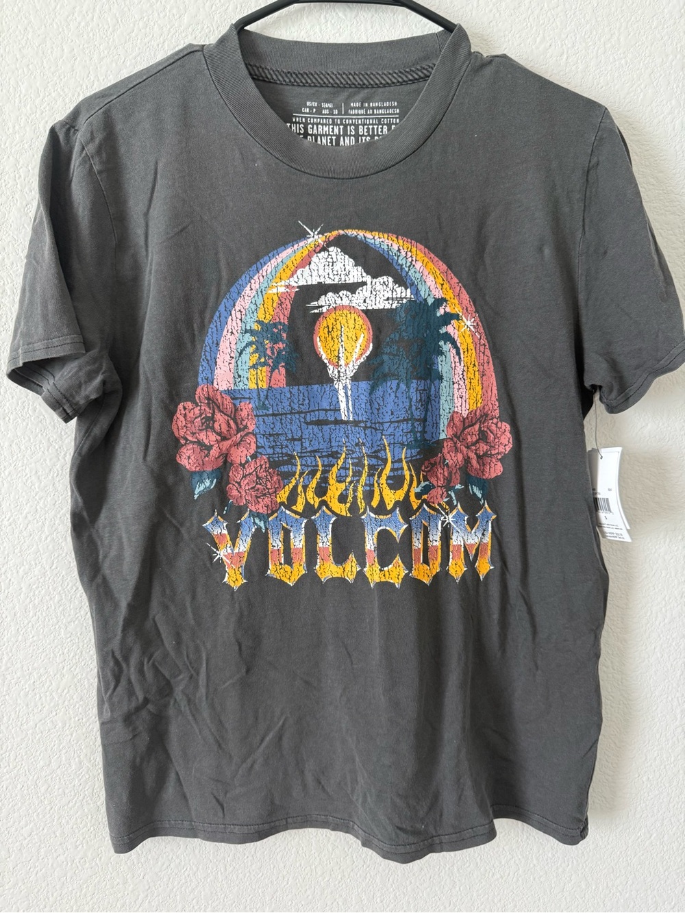 Volcom Charcoal Tee with Multicolor Vintage Graphic